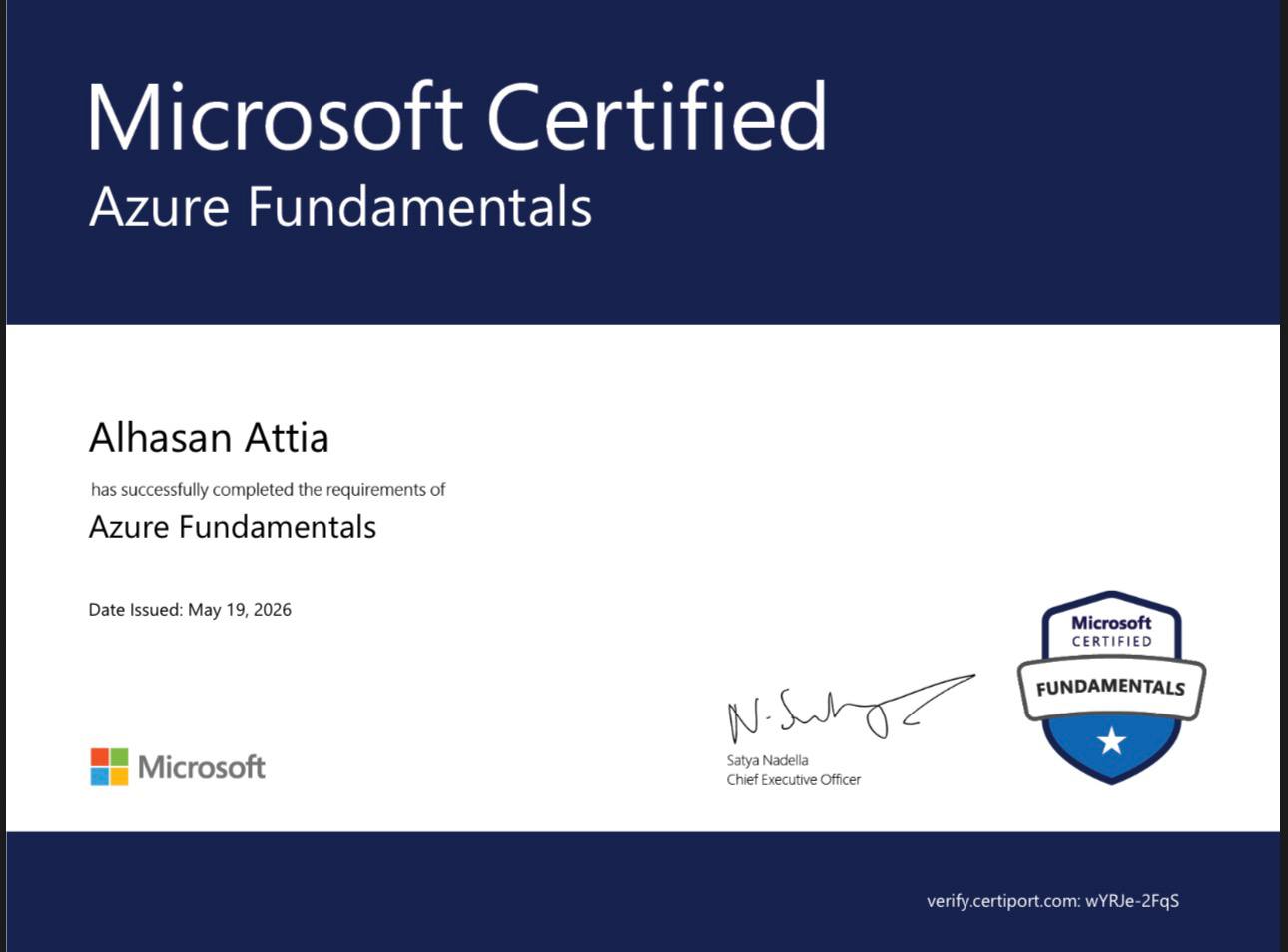 Microsoft Certified Azure Fundamentals Certificate