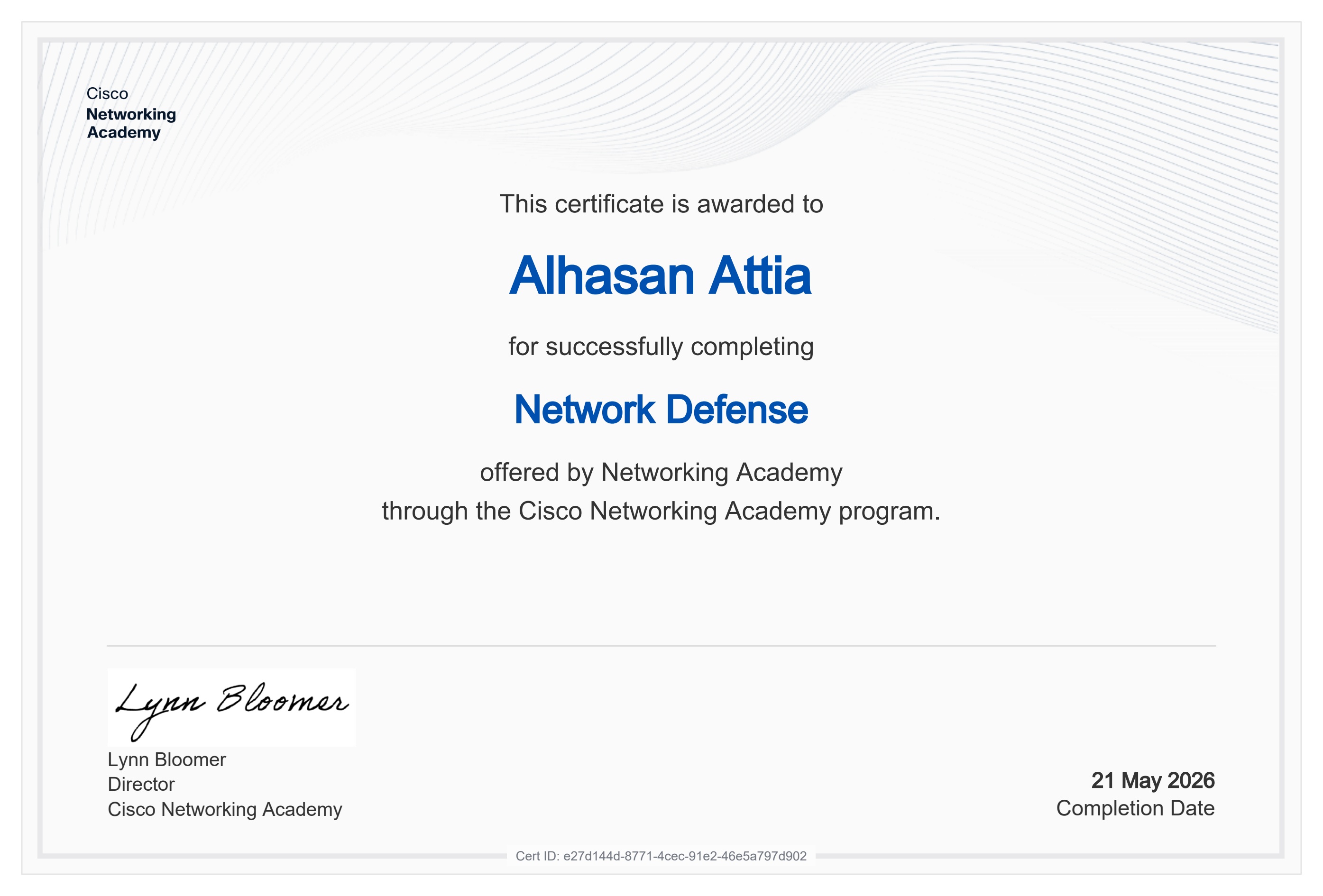 Cisco Certified Network Defense Certificate